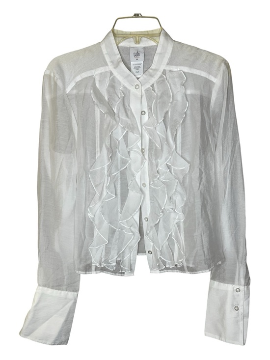 CAbi Tops - Cabi White Sheer Ruffle Front Blouse Sz M